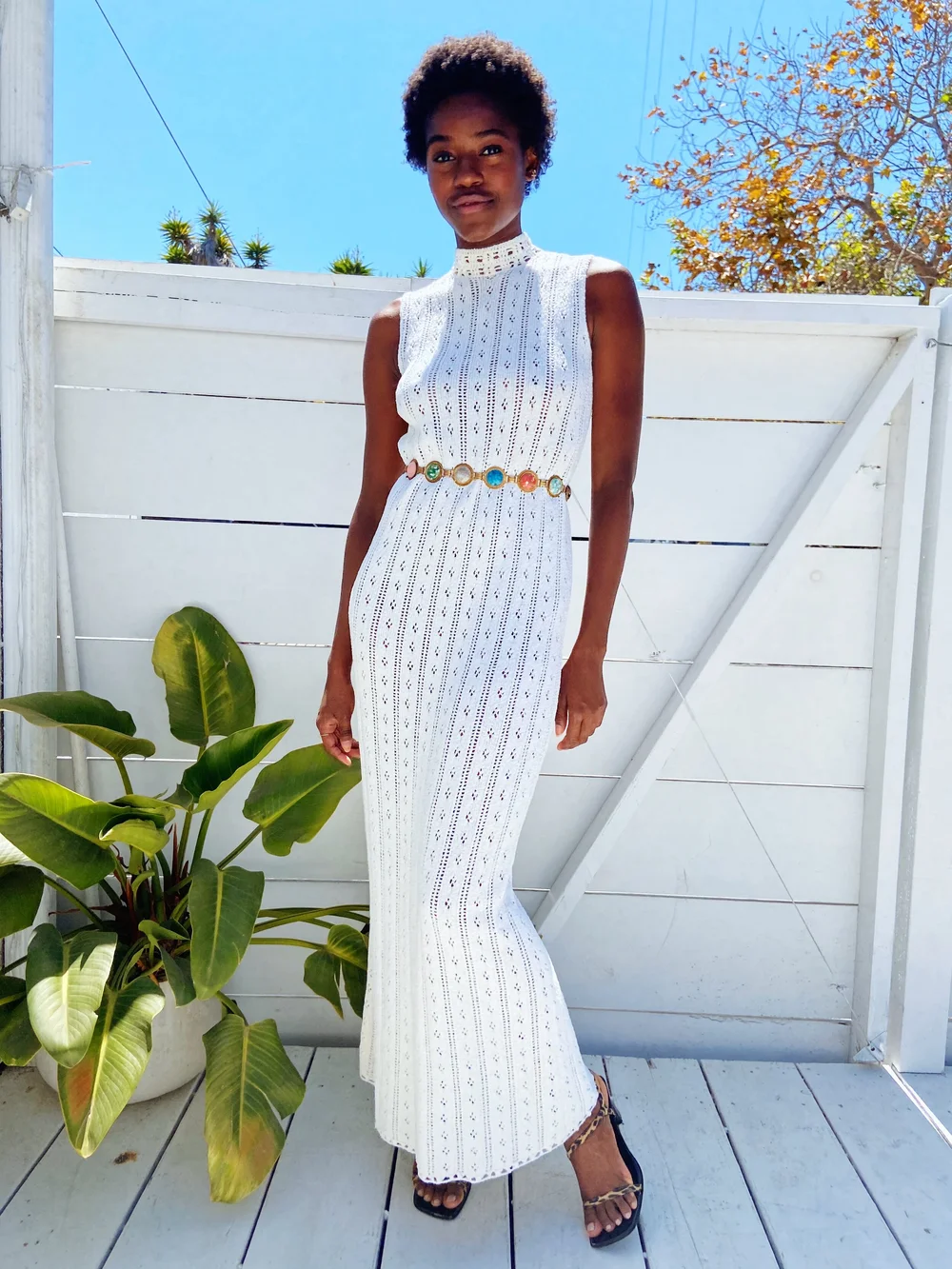vintage crochet maxi dress The Rosalind Crochet and Embroidered V-Back Maxi Dress