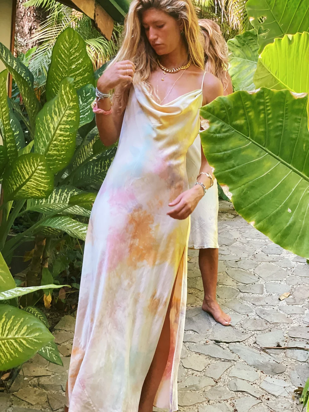 90s cowl neck dress Silk Slip — Madly Vintage 96% Polyester 4% Spandex maxidresses Bonnie Slinky And Lace Size:38