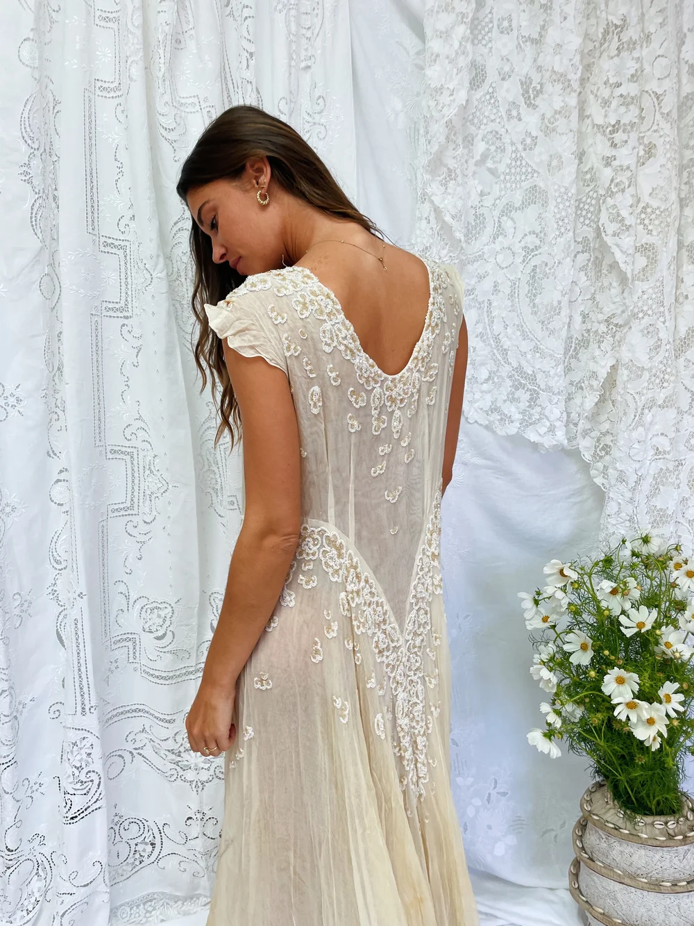 1930s beaded dress 1930's Beaded Rhinestone Candlelight Silk Trained Old Hollywood Gown main image 1