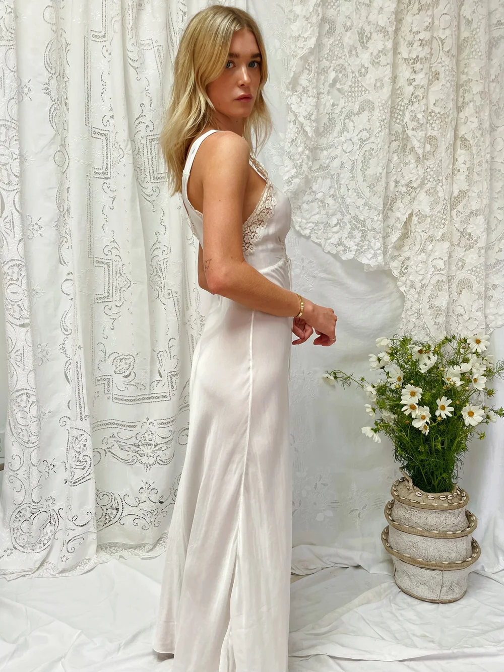 chinese dress ladies Black Lace Cut-out Long Silk Slip Dress main image 0