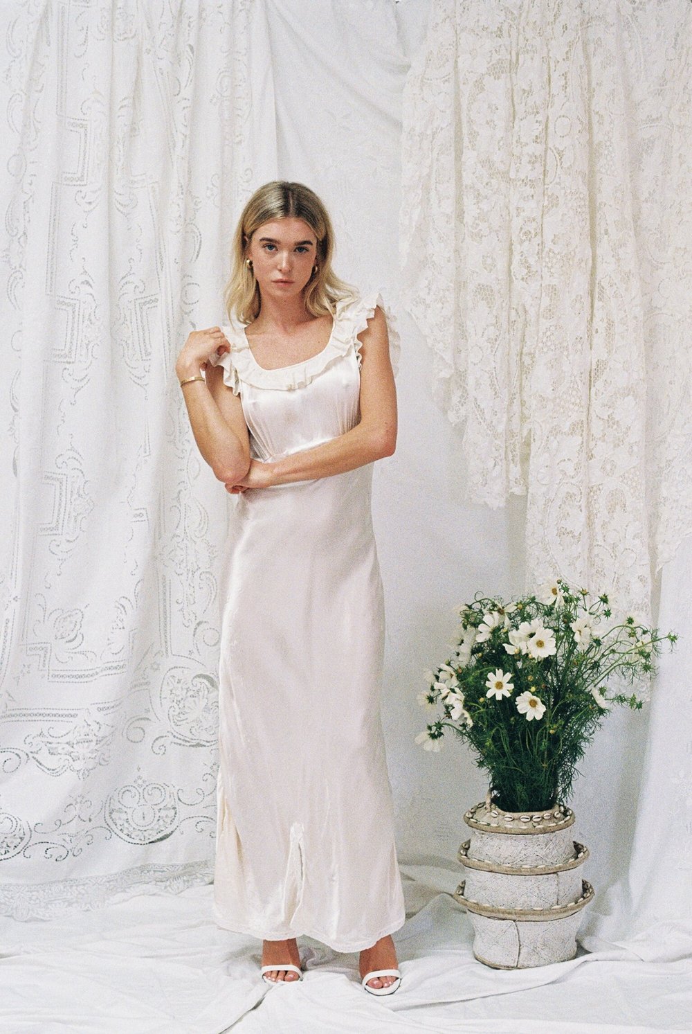 1930s Ruffle Slip Dress with Tie Madly Vintage 1930s Ruffle Slip Dress with Tie Madly Vintage