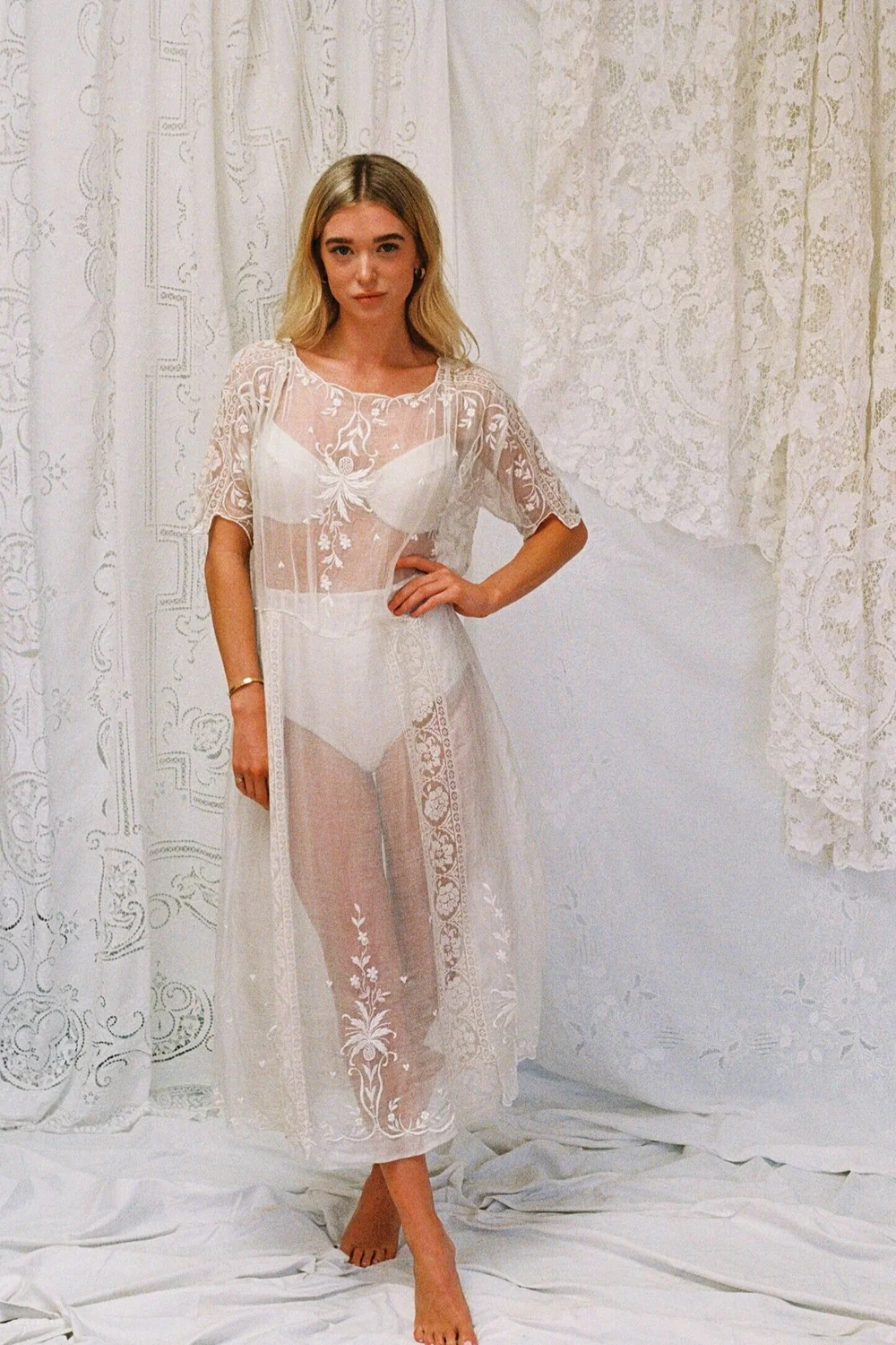 vintage sheer lace dress Romantic White Nightgown Set main image 1