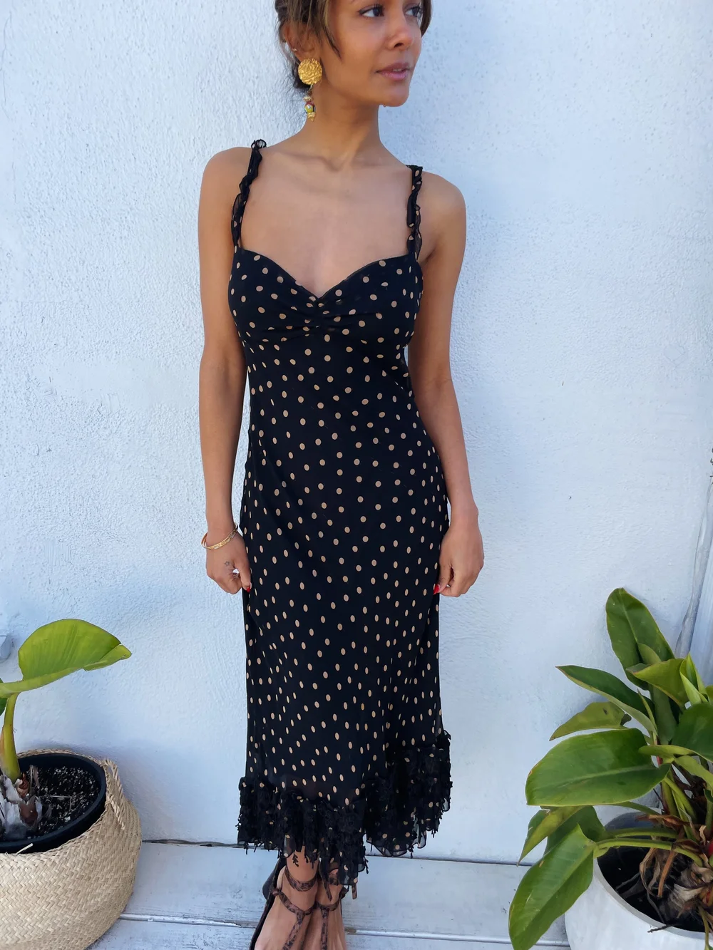 betsey johnson black polka dot dress 90s Betsey Johnson Silk Polka Dot Slip Dress — Madly Vintage