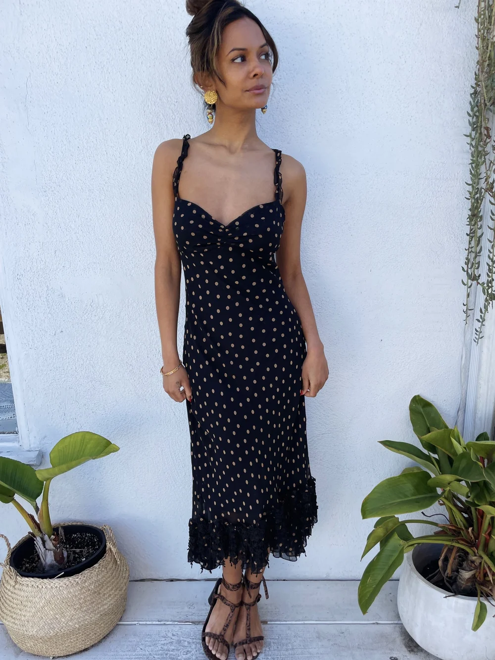 navy blue dress for baby girl Vintage 90s Plein Sud Polka Dot Maxi Dress - S