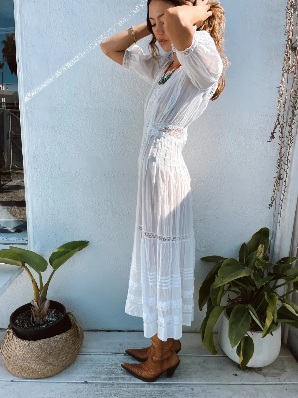Edwardian Lace Puff Sleeve Midi Dress  Madly Vintage