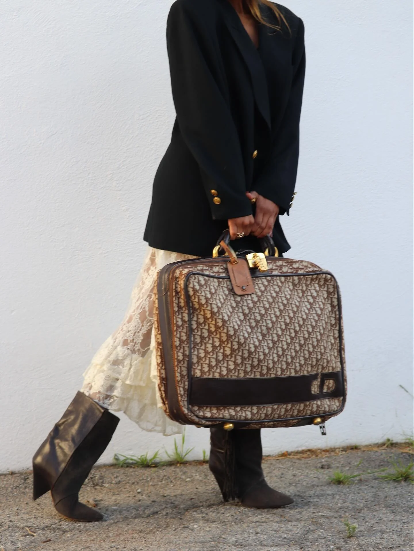A favorite look pulled just for @acurrentaffair NY ~ Dior blazer + suitcase, Chanel camisole + lace bloomers 🖤 Nov 8+9 tix online! #acainbk