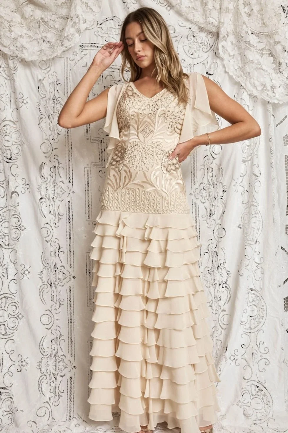 Sue Wong Cream Embellished Gown Madly Vintage Sue Wong Cream Embellished Gown Madly Vintage