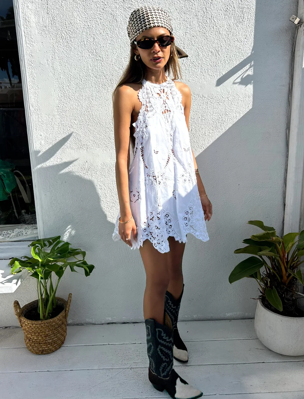 White Battenburg Lace High Neck Dress  Madly Vintage