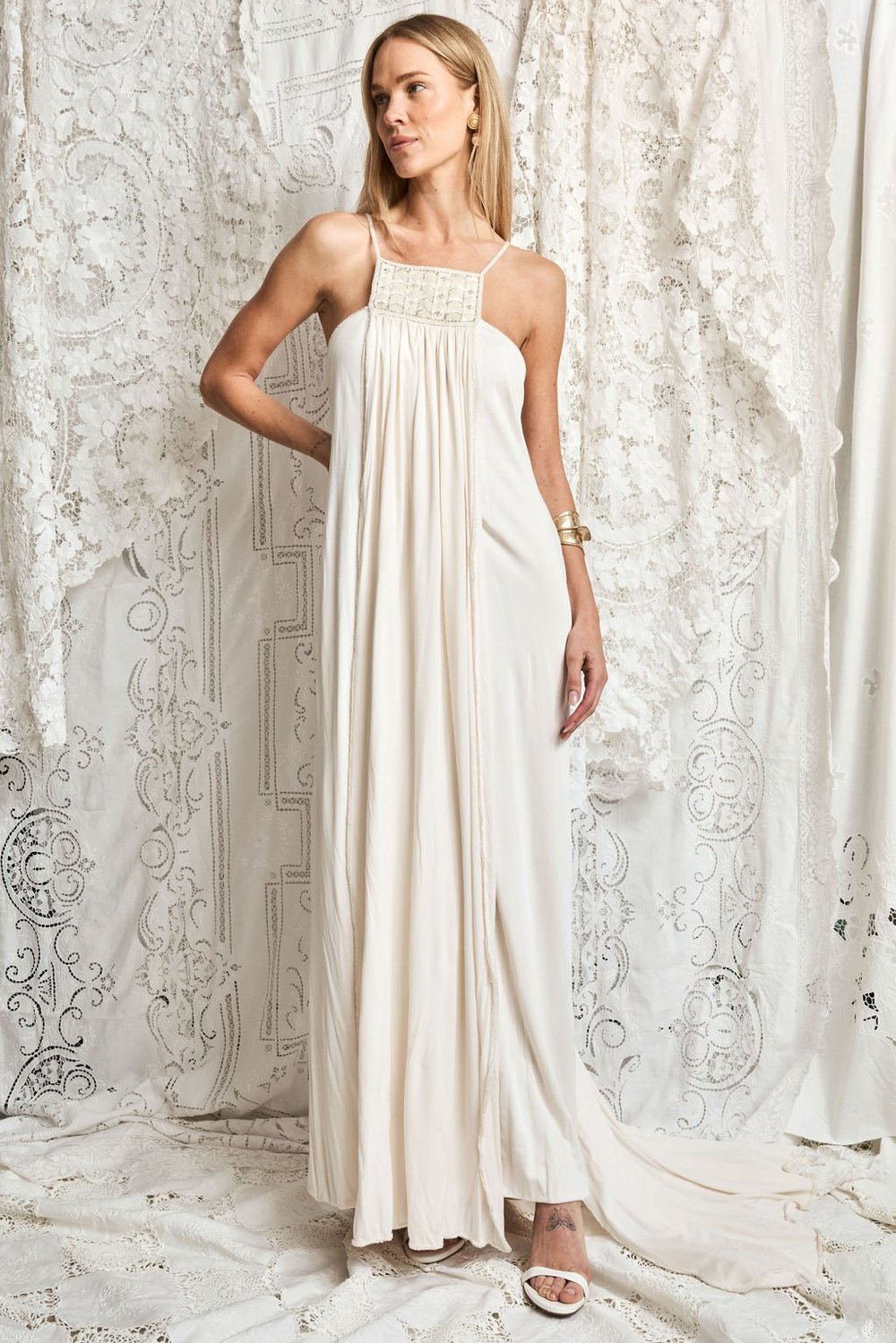 stone lace dress Long Beaded Prom Dress with Lace-Up Sheer Corset Champagne / 2XLarge