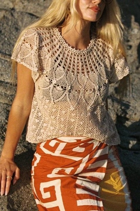 Tan Crochet Lace Blouse — Madly Vintage