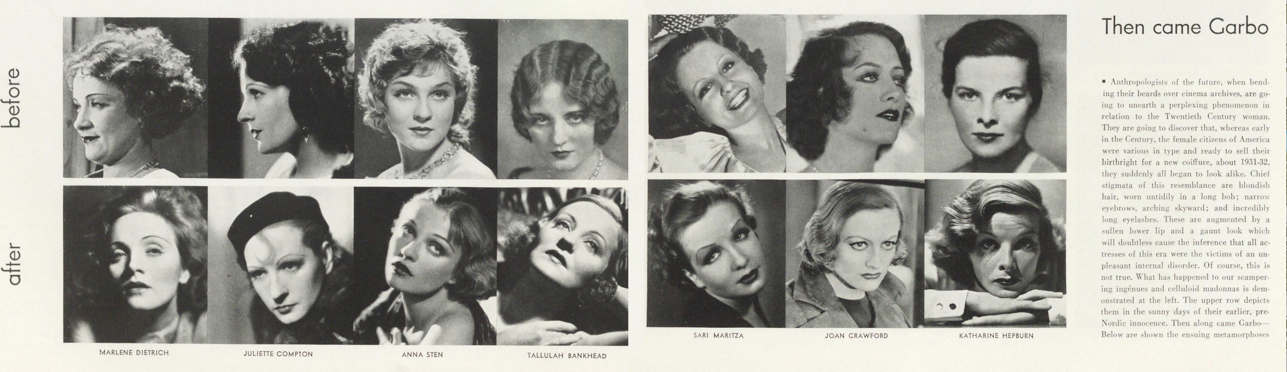 November 1932 Vanity Fair article clipping on Garbo's influence on beauty