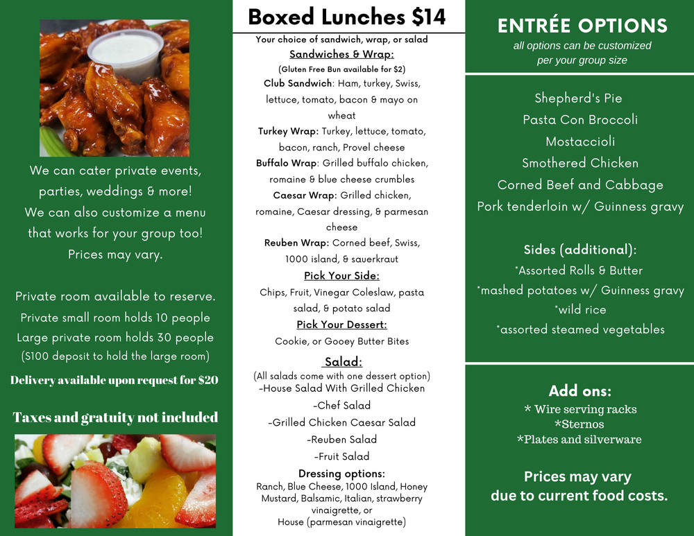 Fallon's Menu — Fallon's Irish Bar & Grill