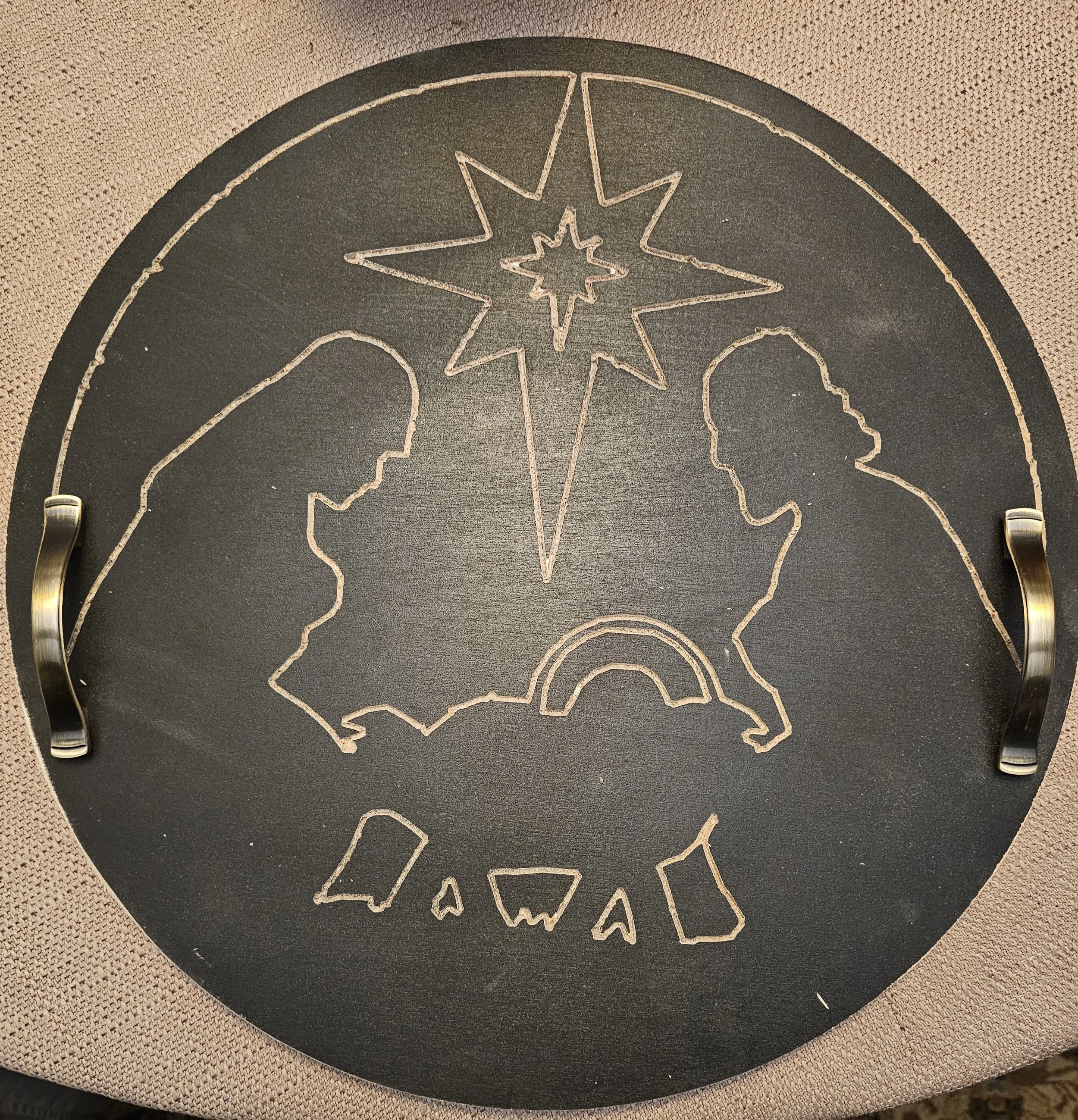 Handcrafted Round Wooden Nativity Tray