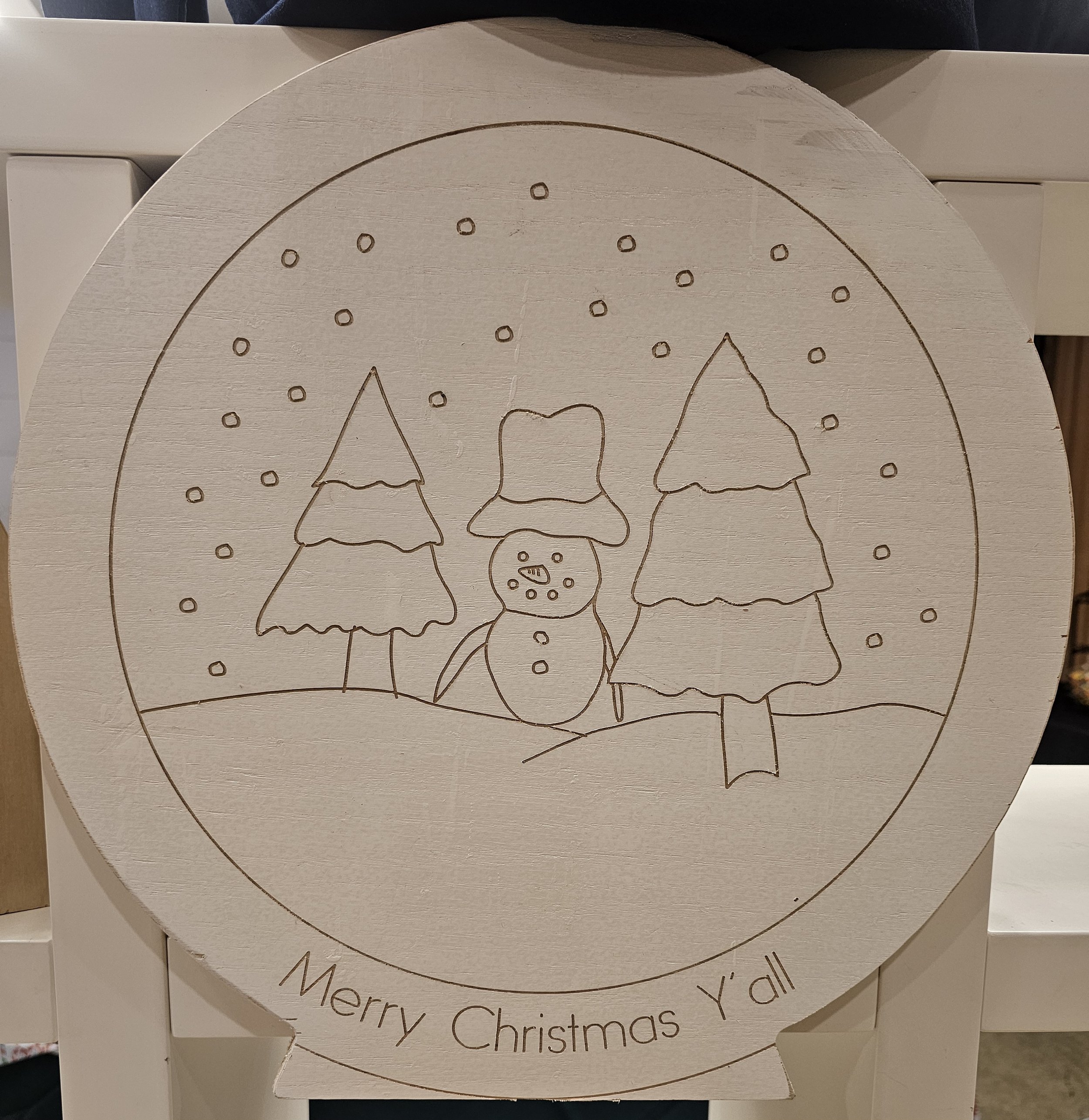 Round Wooden Merry Christmas Y'all Engraved Snow Globe Wall Hanging