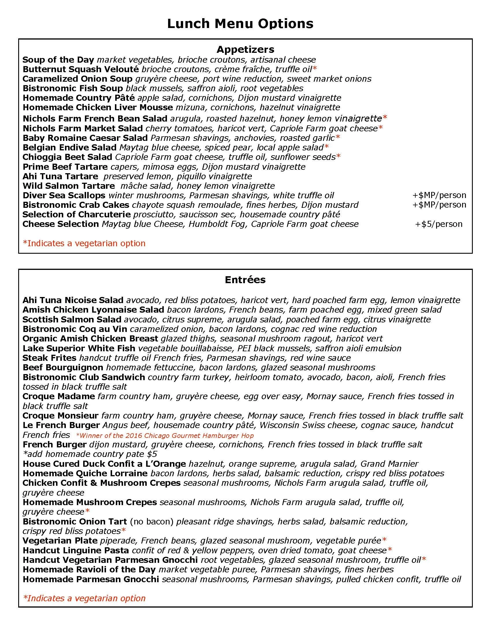 Lunch Menu Options — BISTRONOMIC