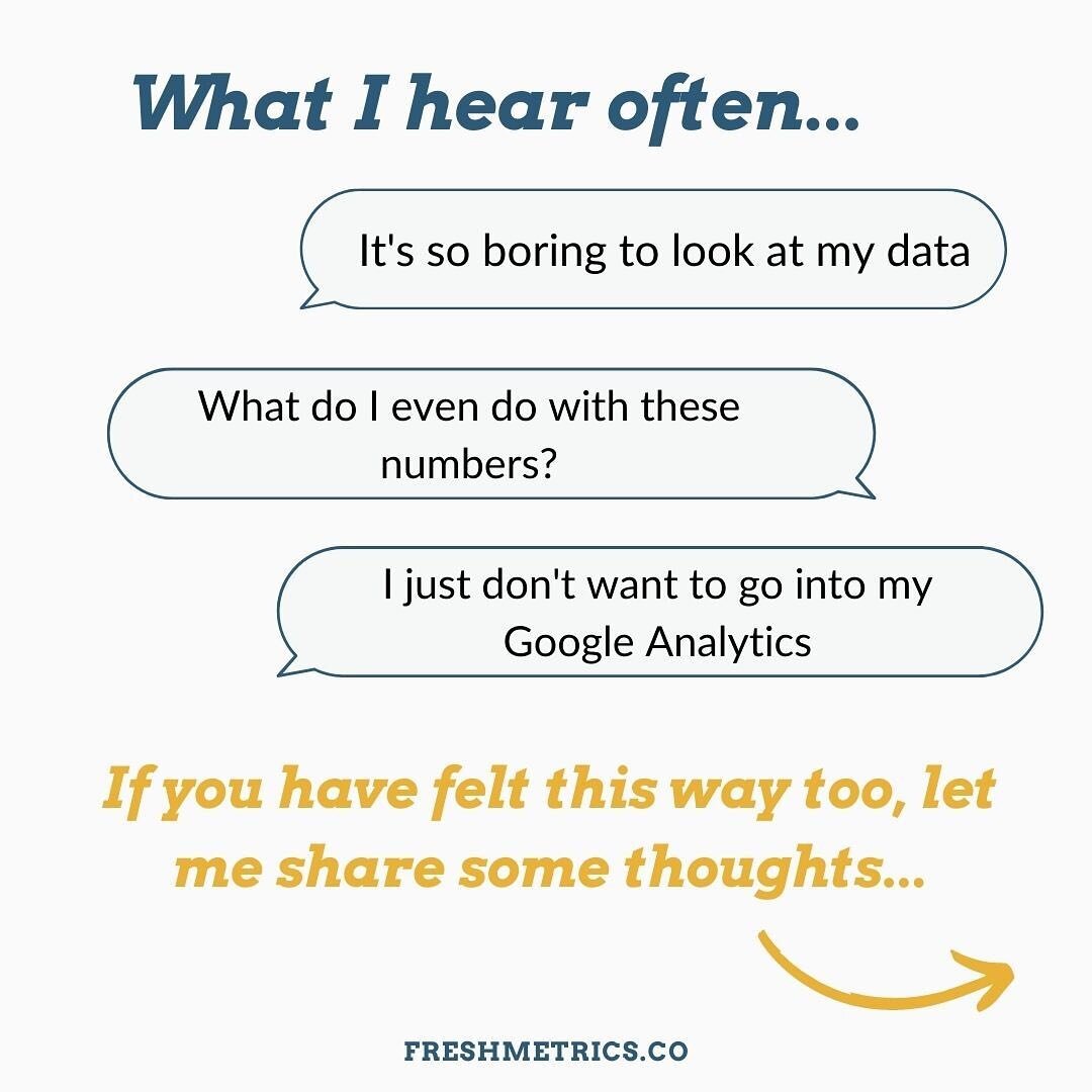 Have you had these thoughts too? ⬆️⁠⁠
⁠⁠
Thoughts of:⁠⁠
- It's so boring to look at your data⁠⁠
- What do you even do with the numbers you're seeing⁠⁠
- Going into #googleanalytics makes me breakout in a sweat.⁠⁠
⁠⁠
I complete understand and I hope t