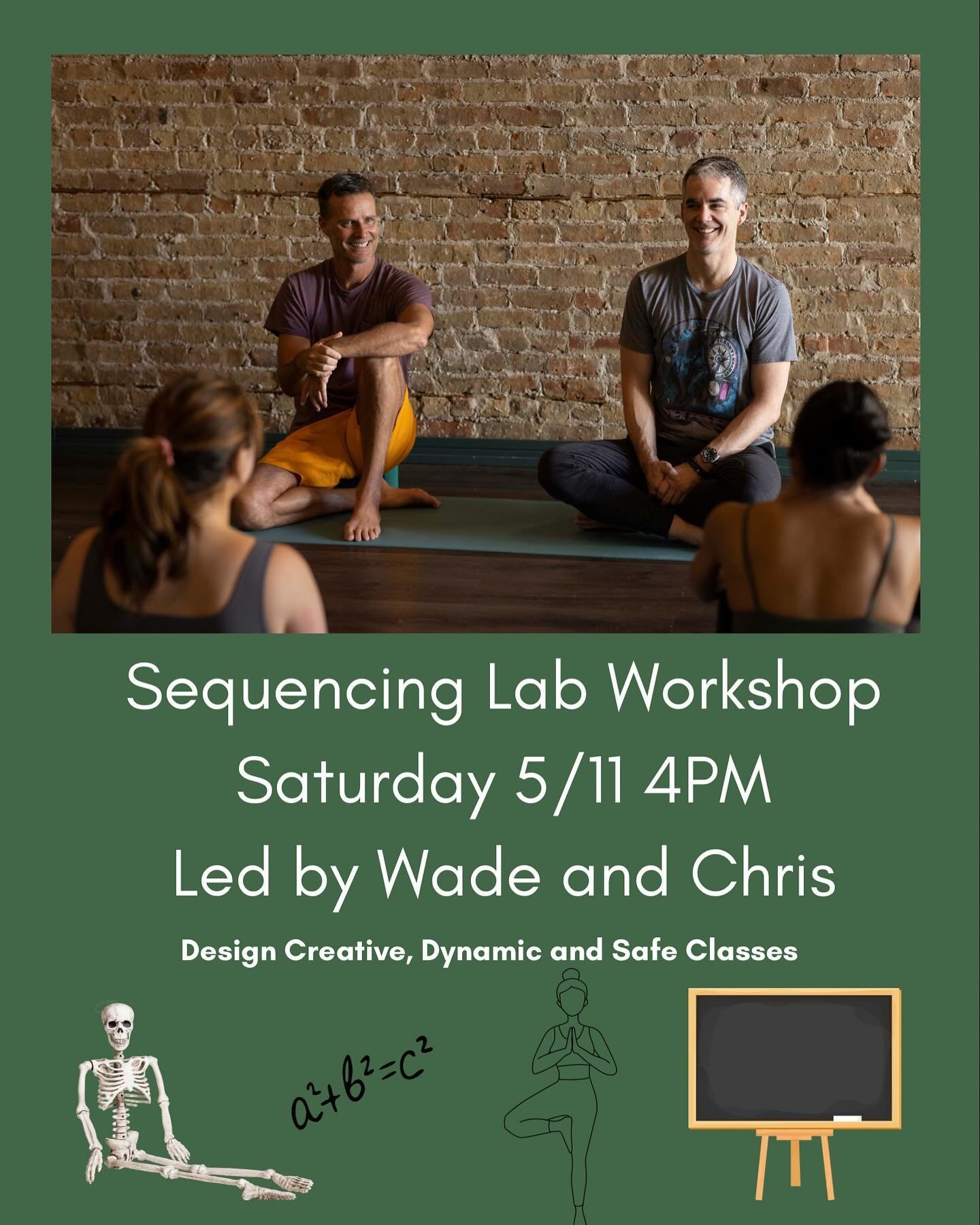 📚 🧪 
Sequencing Lab Workshop
Saturday May 11 4pm
@chrisgilmoreyoga @wadeyoga 
Link in bio to register

Are you looking to develop creative, dynamic and safe yoga classes?  In this 2 hour workshop, Wade Gotwals and Chris Gilmore will show you how to