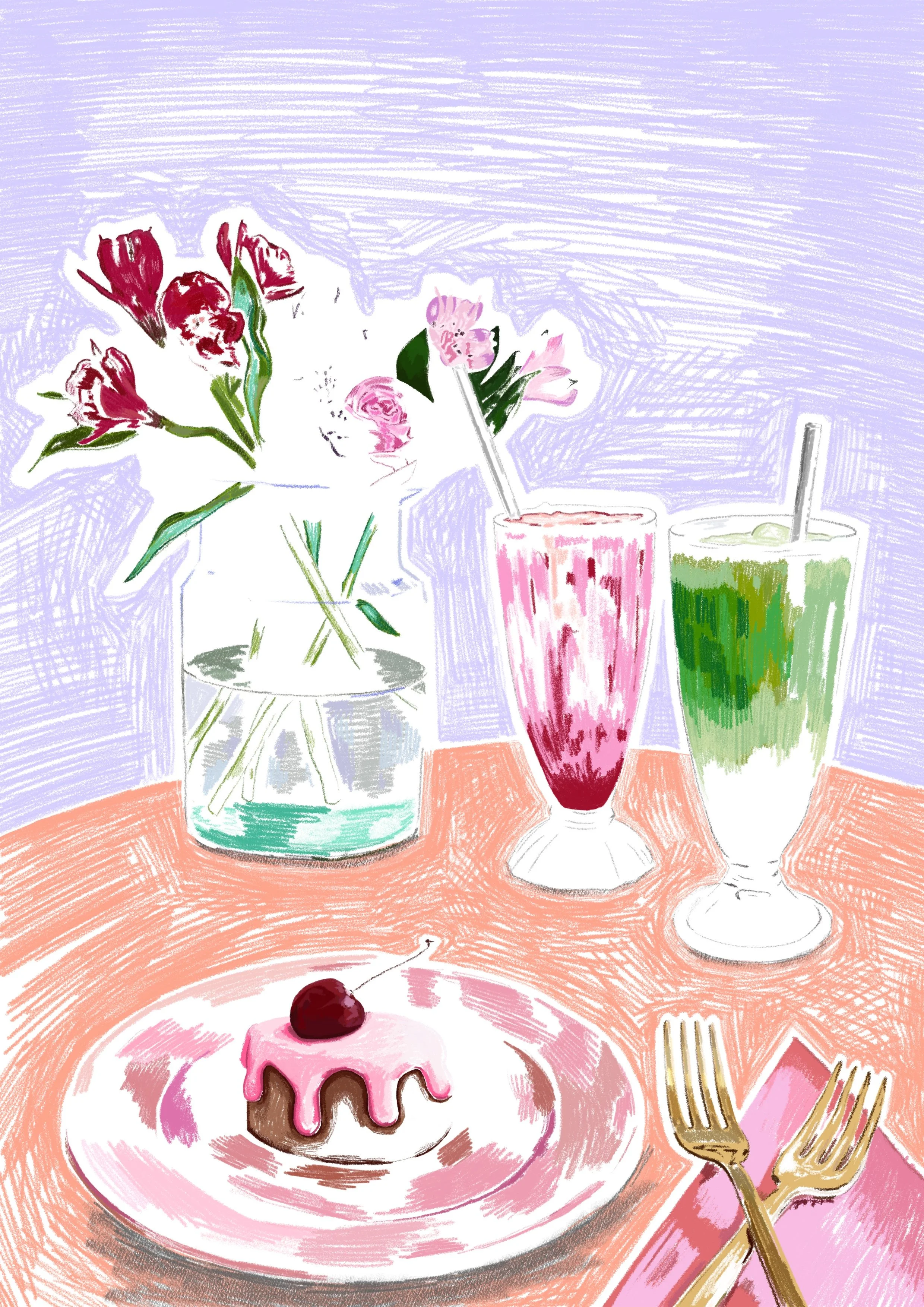 Still Here Still Life - cake and milkshakes.JPG