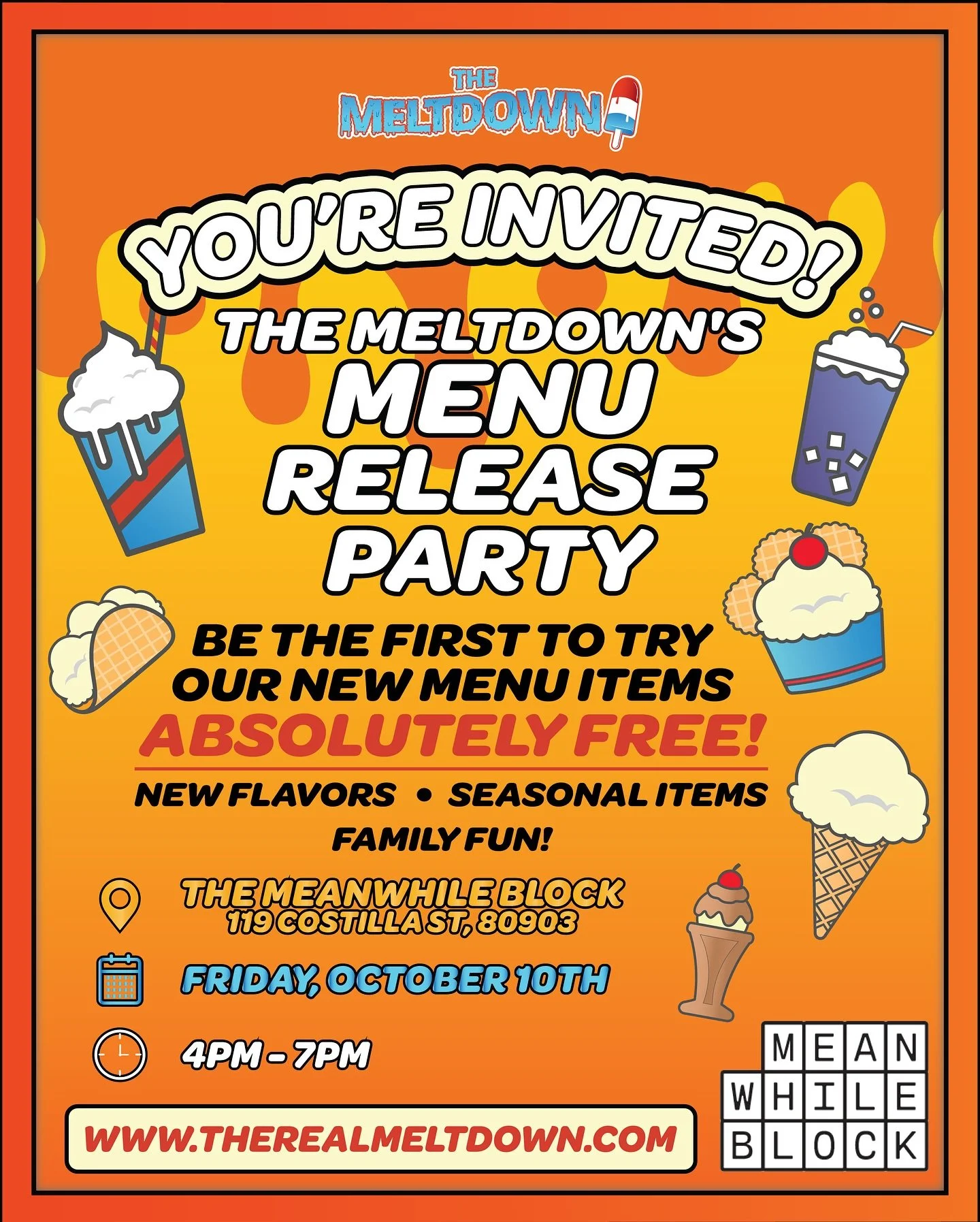 New menus, who dis? 😎
We&rsquo;ve been working behind the scenes, and it&rsquo;s finally time to drop the scoop! 🍦🎉
Be there this Friday, from 4&ndash;7PM at The Meanwhile Block for our menu release party! free ice cream, new flavors, and the full