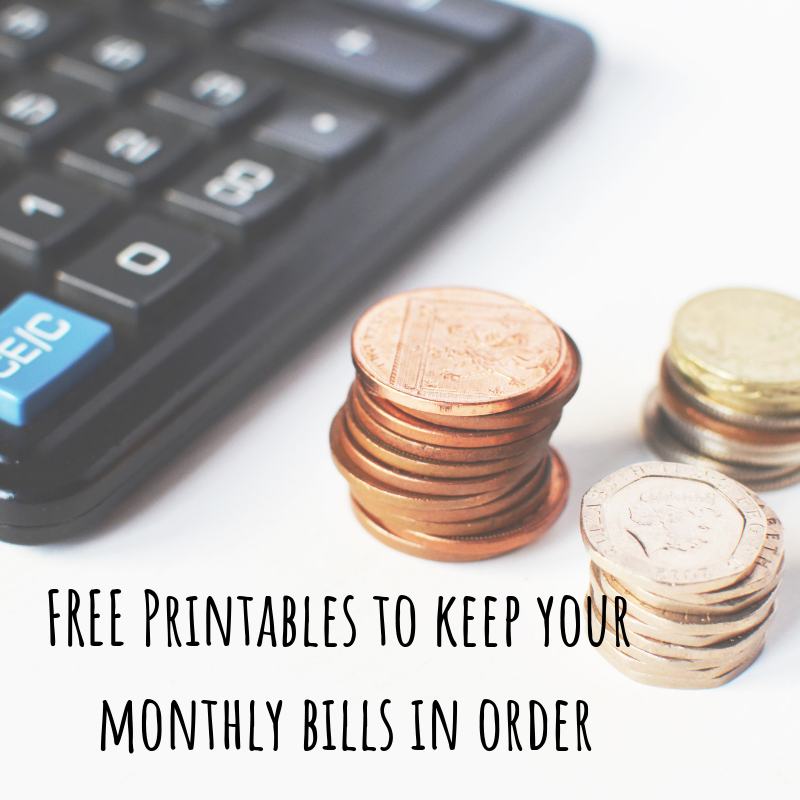 FREE Printables to keep your monthly bills in order