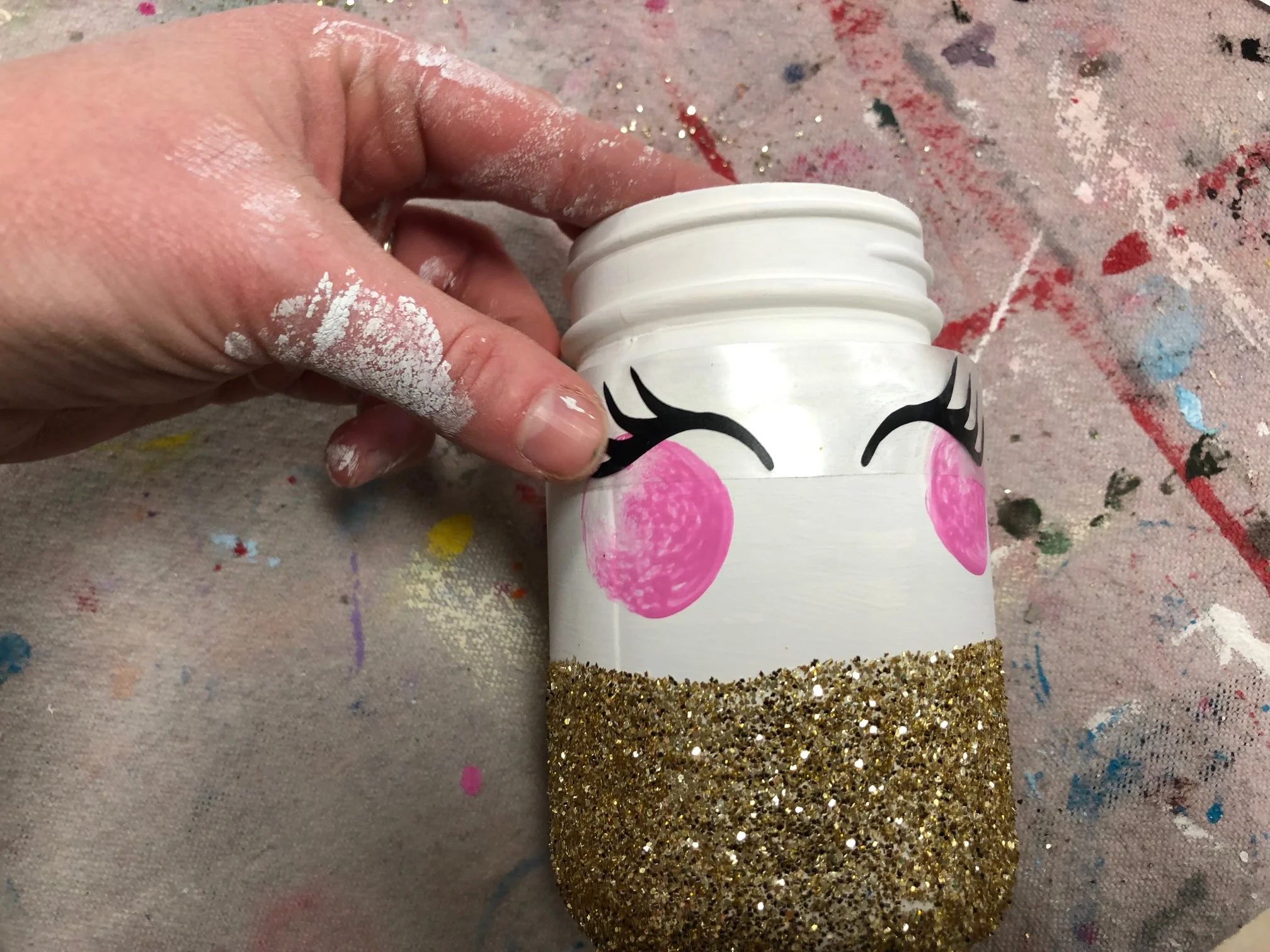 DIY glittered unicorn jar
