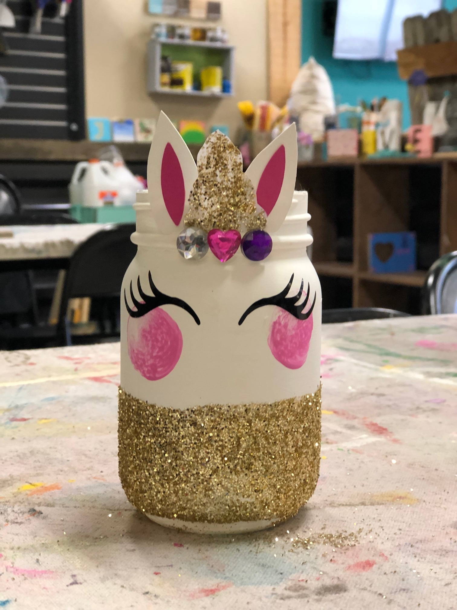 DIY glittered unicorn jar