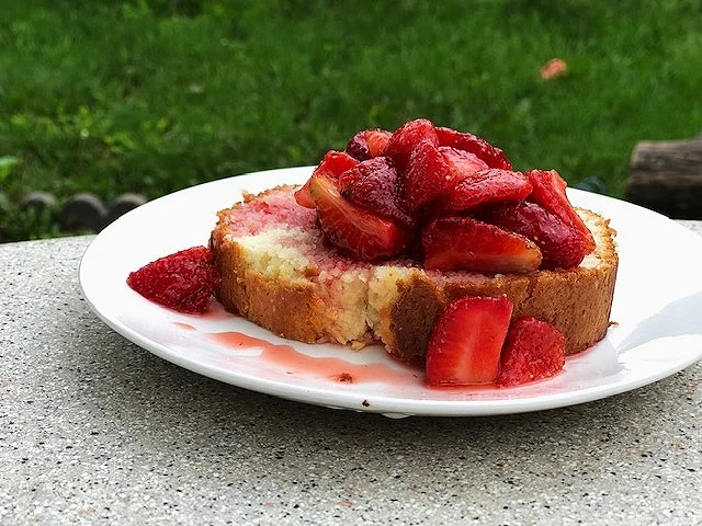 Homemade strawberry shortcake recipe, made with pound cake