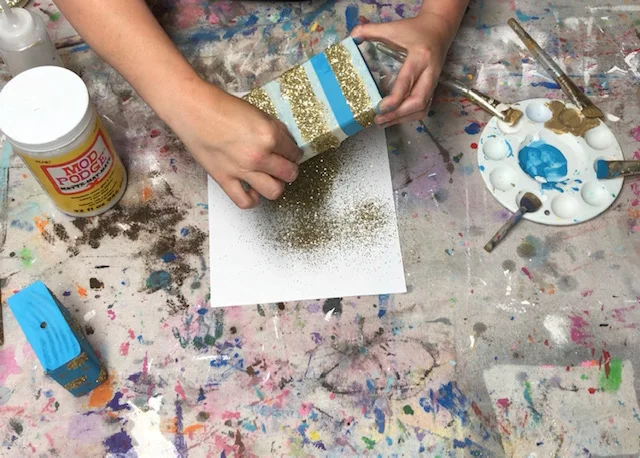 DIY 2x4 glitter pumpkins. How to make nontraditional pumpmkins for fall.