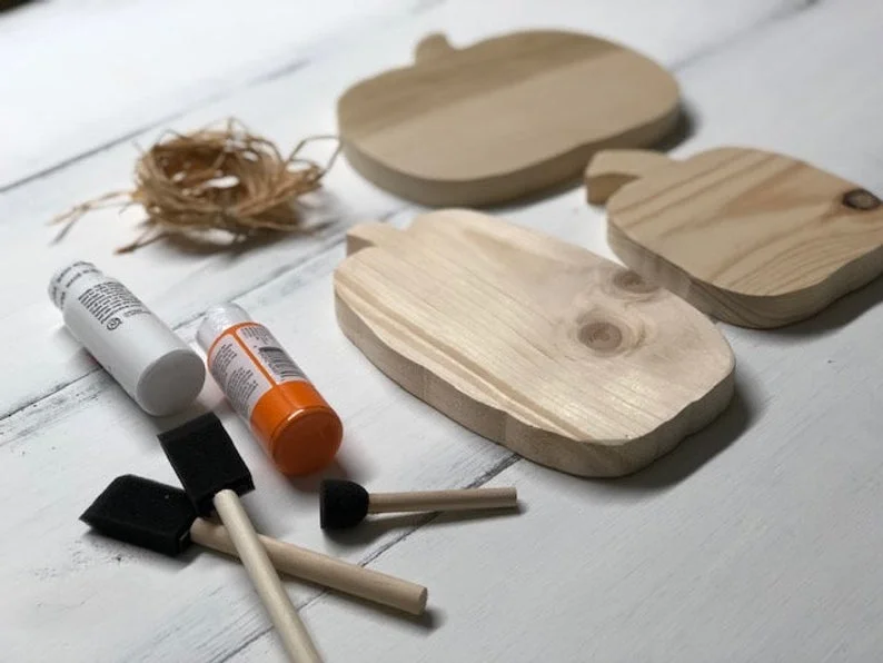 DIY craft kit for adults. Unfinished wood pumpkins make the perfect Pinterest craft for your rustic fall decor.
