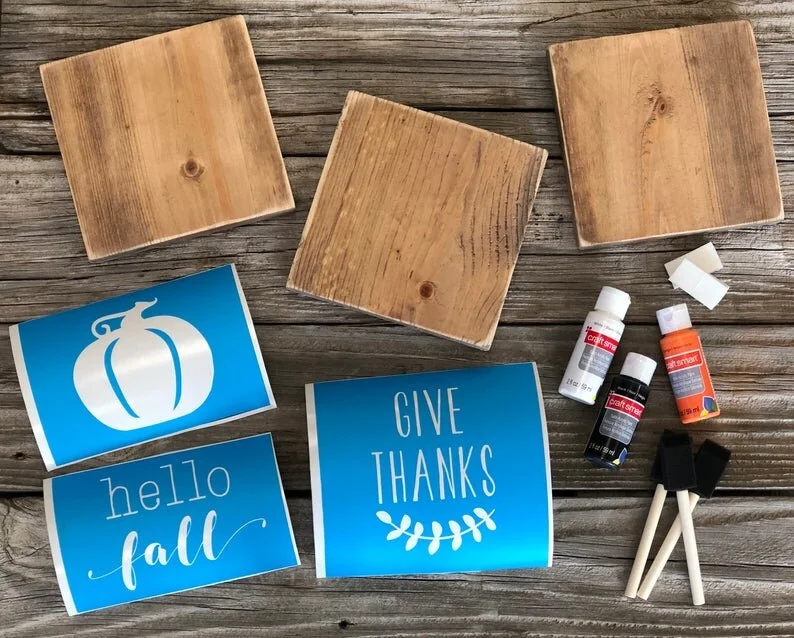 DIY mini fall signs, adult fall craft kit how to make your own painted signs