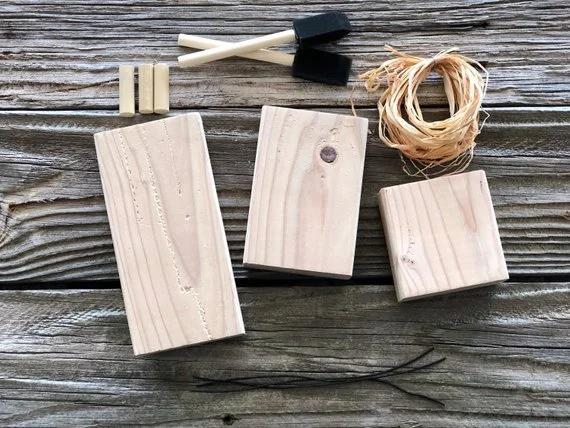 DIY mini wood pumpkins, adult craft kit for fall. How to make 2x4 wood pumkins
