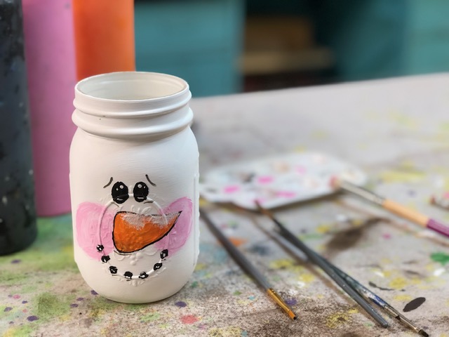 DIY painted snowman mason jar