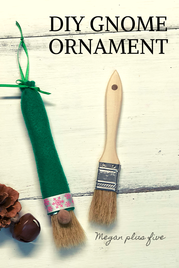DIY Gnome Ornament, how to make an easy gnome Christmas tree ornament from a paint brush. Cheap and easy gnome craft for adults and kids.