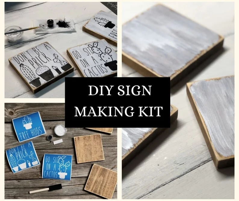 DIY sign making kit, how to paint wood signs tutorial. Mini wood sign, funny cactus signs, humorous home decor. Don't be a prick sign
