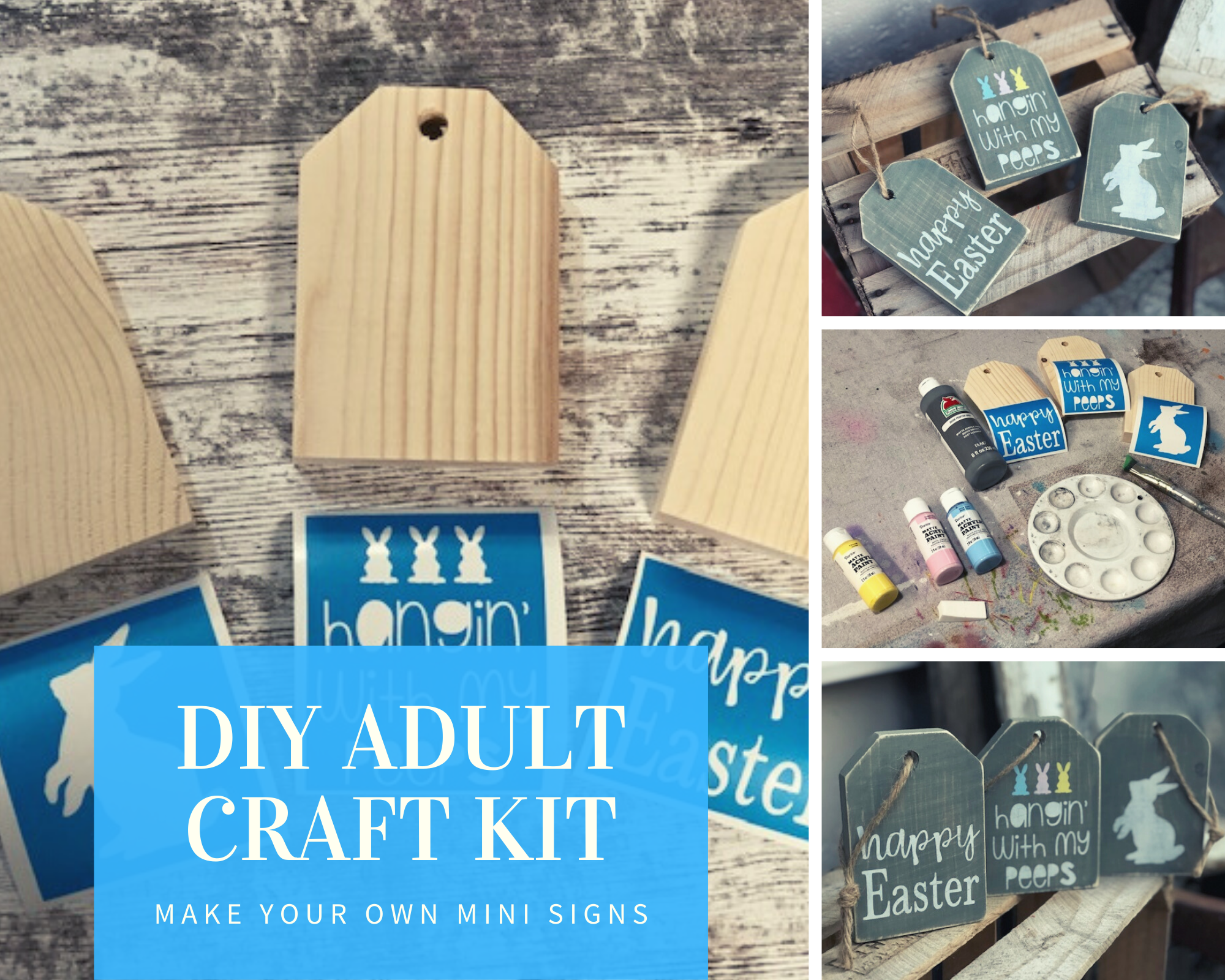 DIY mini wood tags for Easter. How to use your Cricut to make wood signs for Easter. Make your own farmhouse tray mini signs for spring.