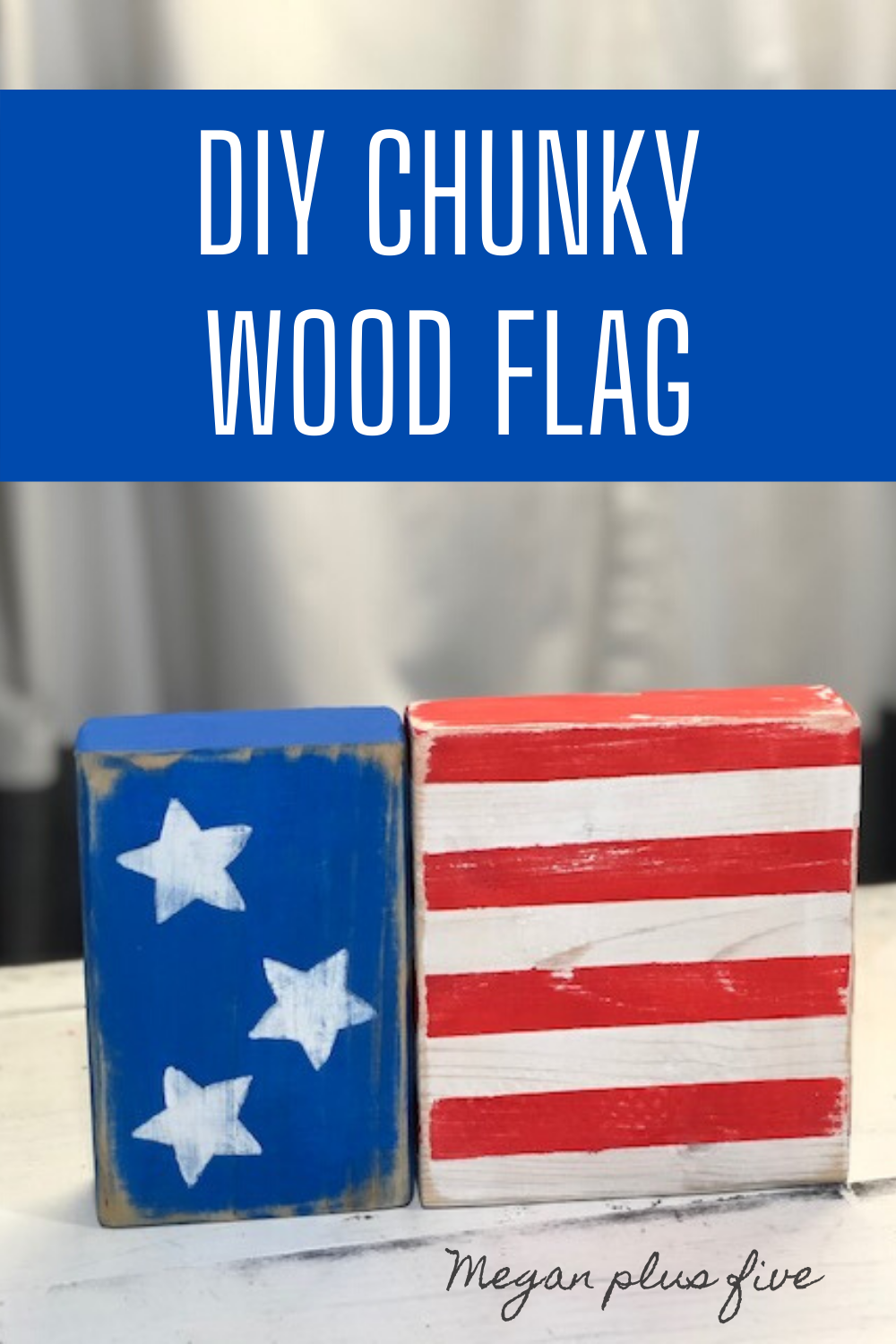 DIY CHUNKY WOOD FLAG, make your own wood flag from scrap 2x4 lumber. How to make a wood flag using 2x4 and 2x6. Easy American flag tutorial.