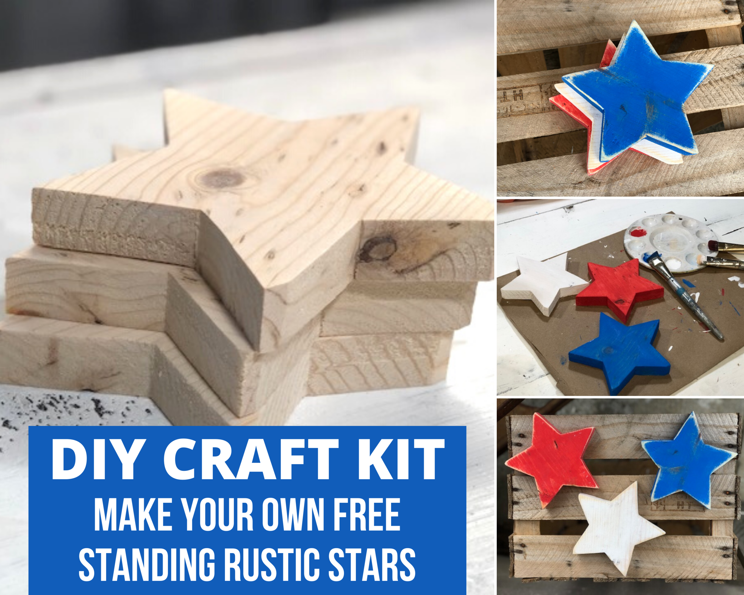 DIY CRAFT KIT UNFINISHED WOOD STARS, Patriotic craft kit for adults, 4th of July craft kit to make at home.