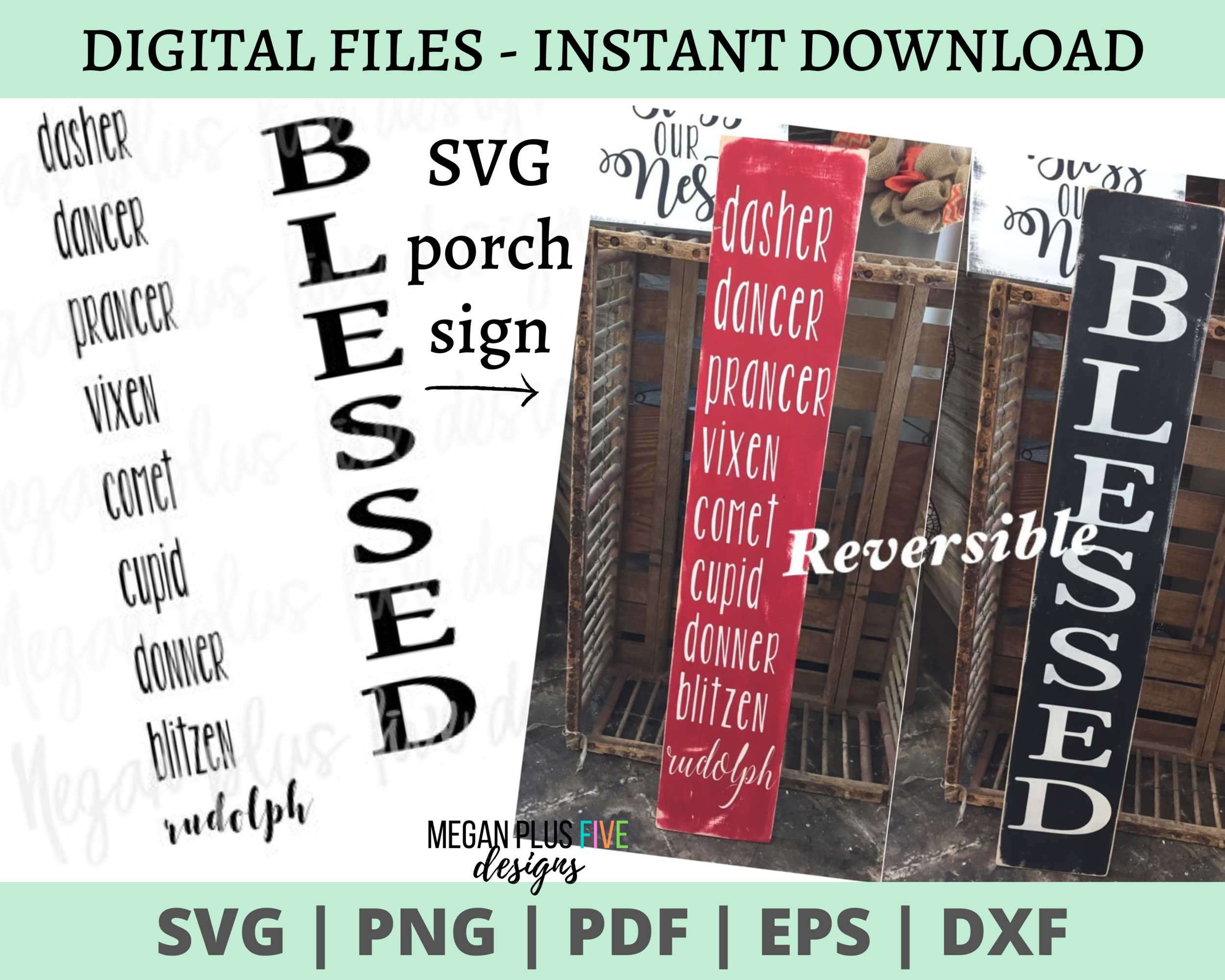 SVG REINDEER NAMES/BLESSED DIGITAL DOWNLOAD