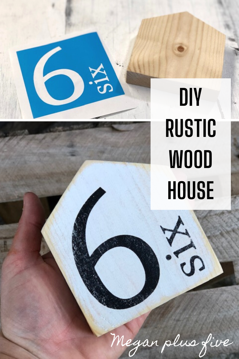 How to make mini wood houses from a 1x4. Stenciling a wood family number sign. DIY rustic farmhouse decorations to make at home, easy