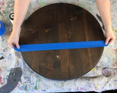DIY modern farmhouse round last name established sign. How to make a personalized round wood sign. DIY round wood door hanger for last names. Half stained half painted round wooden sign how to tutorial.