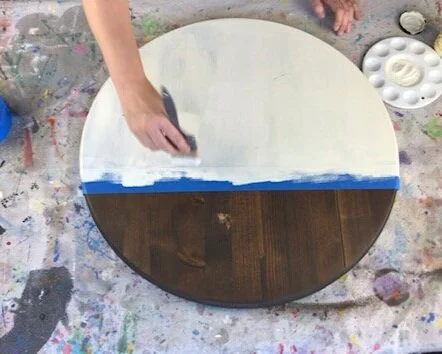 DIY modern farmhouse round last name established sign. How to make a personalized round wood sign. DIY round wood door hanger for last names. Half stained half painted round wooden sign how to tutorial.