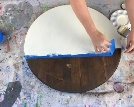 DIY modern farmhouse round last name established sign. How to make a personalized round wood sign. DIY round wood door hanger for last names. Half stained half painted round wooden sign how to tutorial.