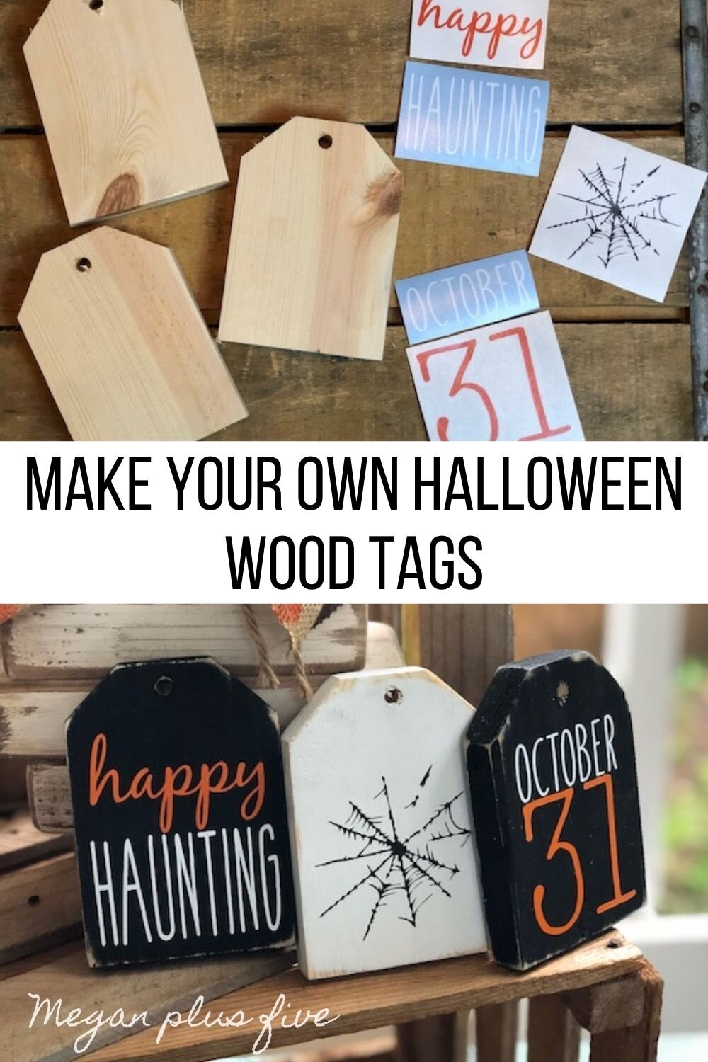 DIY Halloween wood tags, how to make your own rustic mini wood tags for your tiered tray decor. DIY craft kit for adults