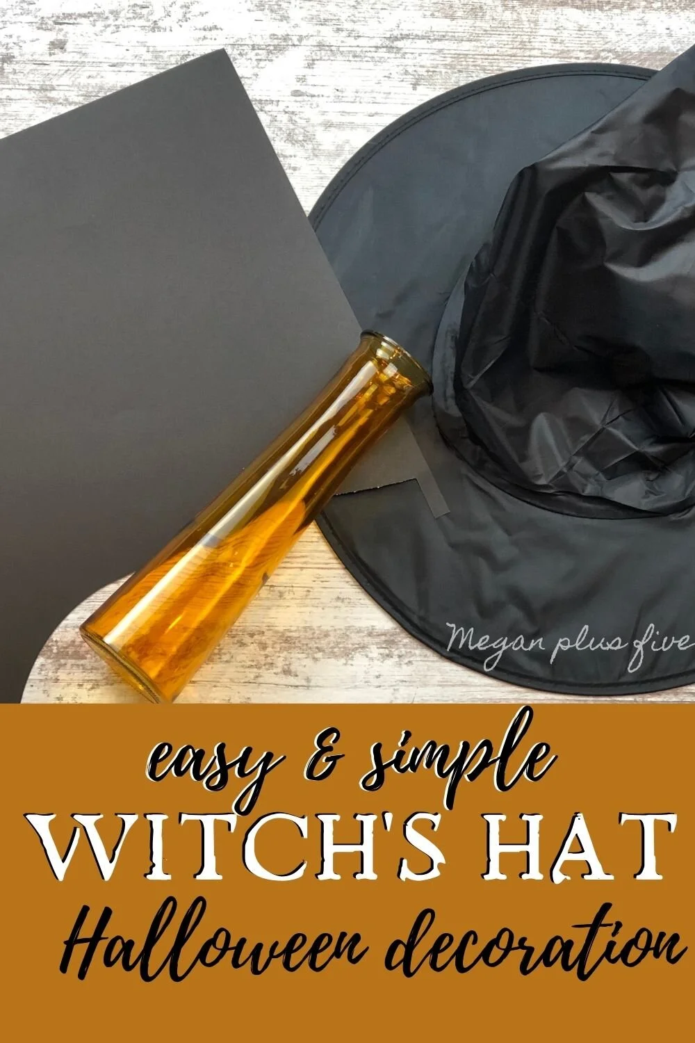 How to make an easy and cute Halloween decoration using a Dollar Tree vase and a witch hat. DIY  Halloween decor using your Cricut cutting machine. Make your own adorable witch hat Halloween decoration.