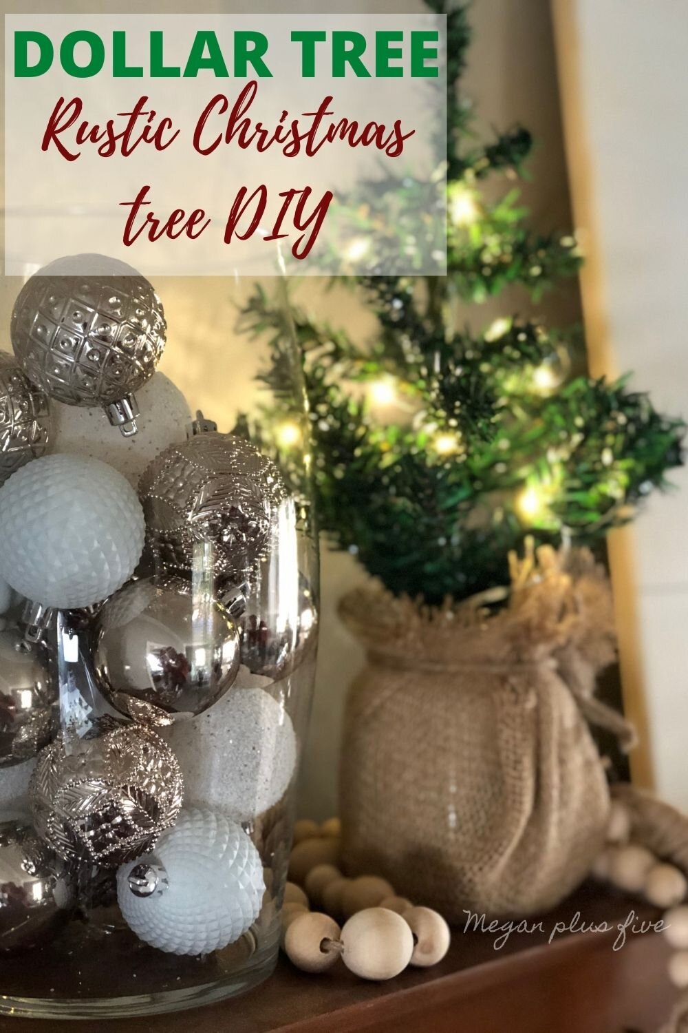 DIY Dollar Tree farmhouse Christmas tree. What to do with the mini Christmas trees from the dollar tree. Easy way to use the cheap Christmas trees from the dollar store. Rustic farmhouse Christmas decor on a budget.
