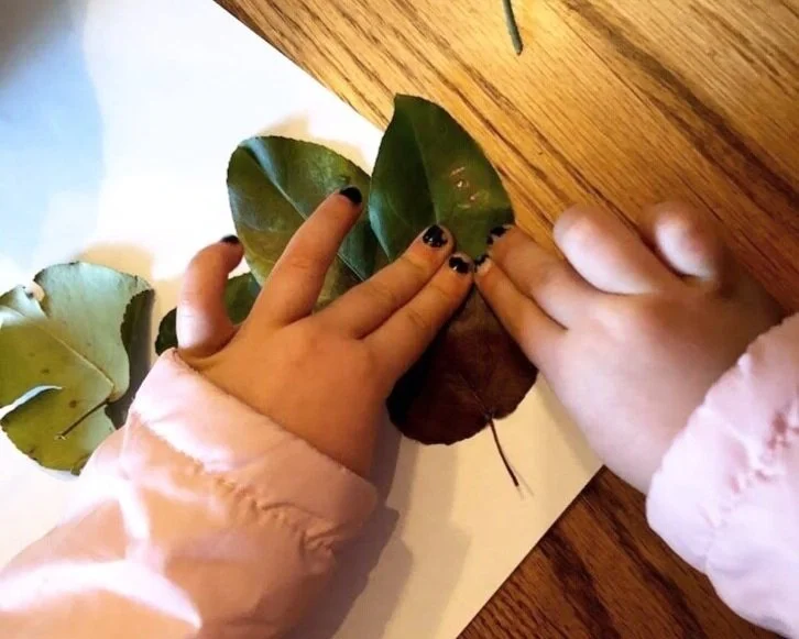 Leaf art with kids. Fun and easy leaf people and leaf turkeys for kids to make with their parents. Fun outdoor fall craft project to do with kids of all ages.