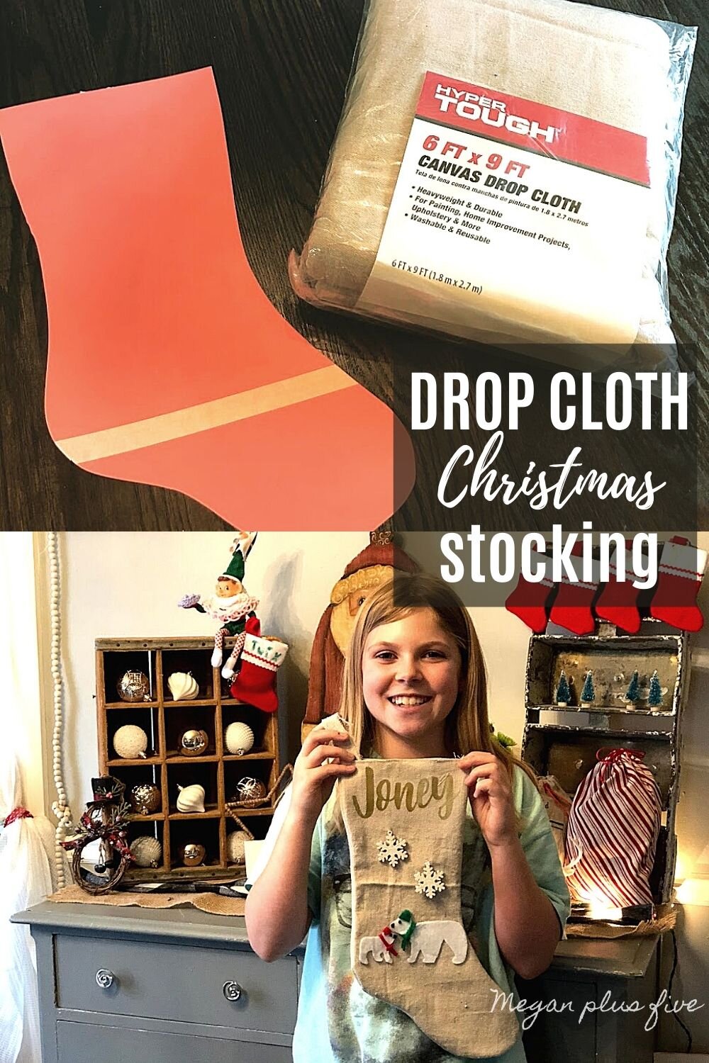 How to have a stress free stocking party with your kids. Make cute Christmas stockings out of drop cloths. DIY Christmas stockings plus a free sock stocking SVG to use with your Cricut.