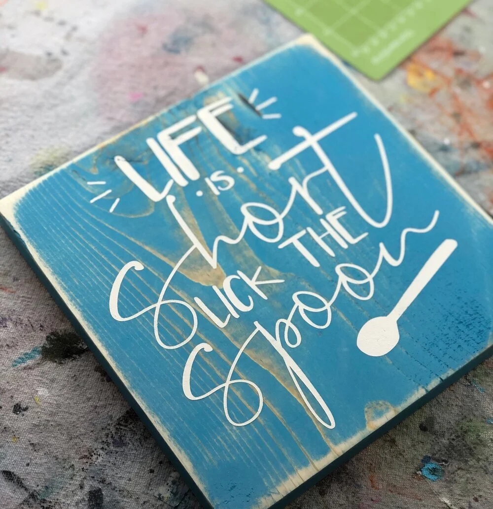How to stencil on wood using your Cricut. DIY mom's shit list wood sign free SVG. How to paint a lettered wood sign step by step tutorial with pictures.