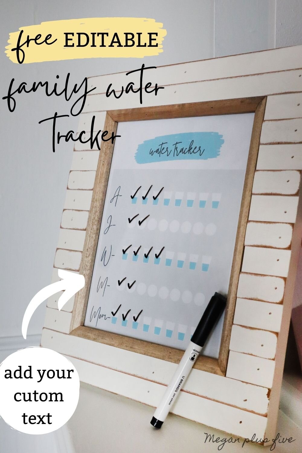 FREE PRIBTABLE family water tracker. Download this free water tracking print to use as a family. Help and encourage your kids to keep hydrated with the modern print to put in your home. Place in a picture frame and use a dry erase marker to check the amount of water consumed throughout the day.