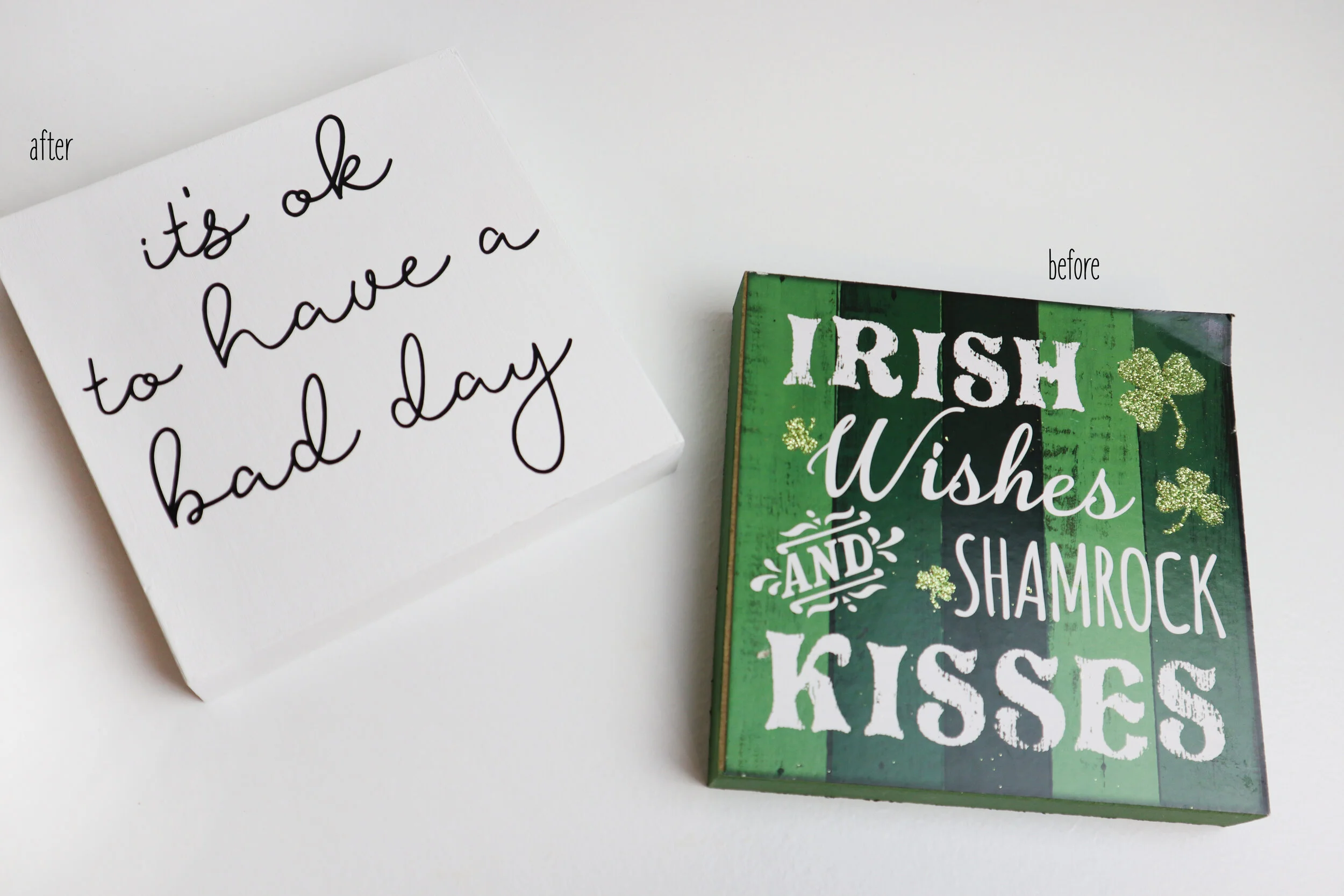 DIY dollar store sign makeover. How to give a dollar tree seasonal free standing faux wood sign a more modern look using your Cricut. DIY vinyl decal using your Cricut 'it's ok to have a bad day' diy sign.